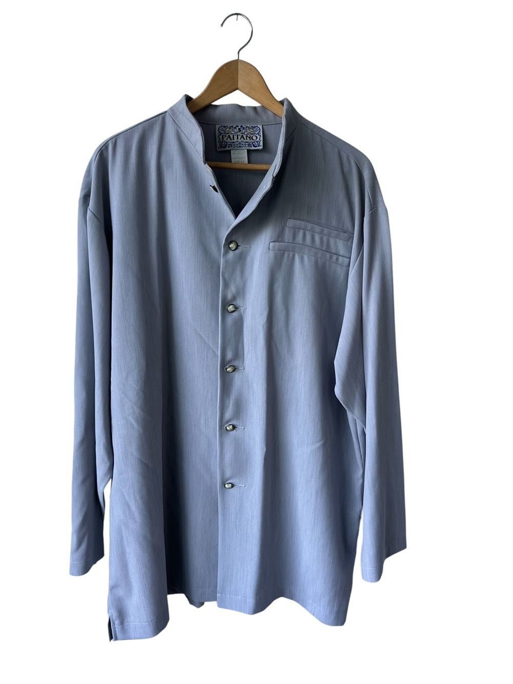 Paitano Light Gray Mandarin Collar Button-Up Shirt
